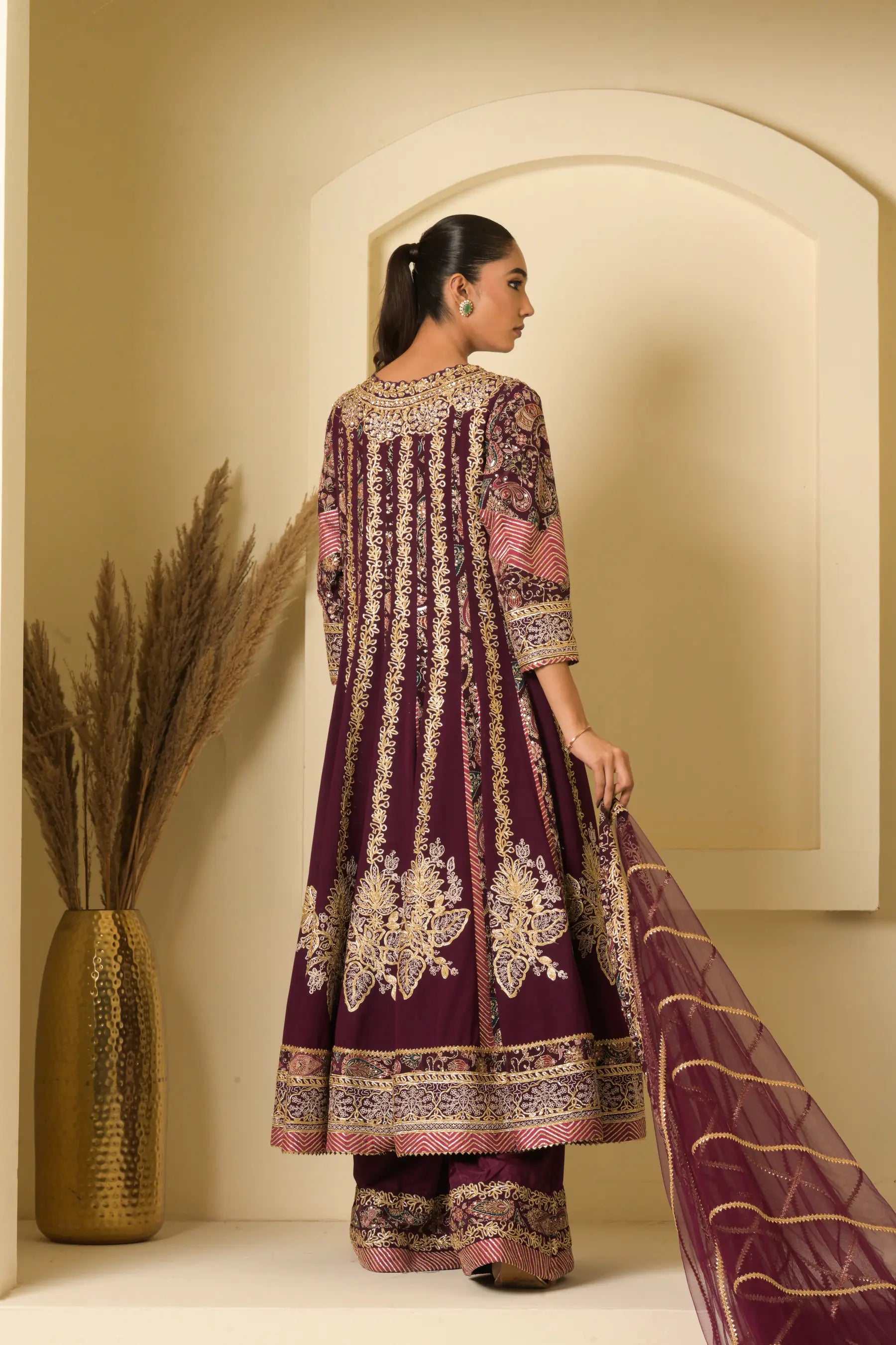 Deep Plum Embroidered Anarkali Suit