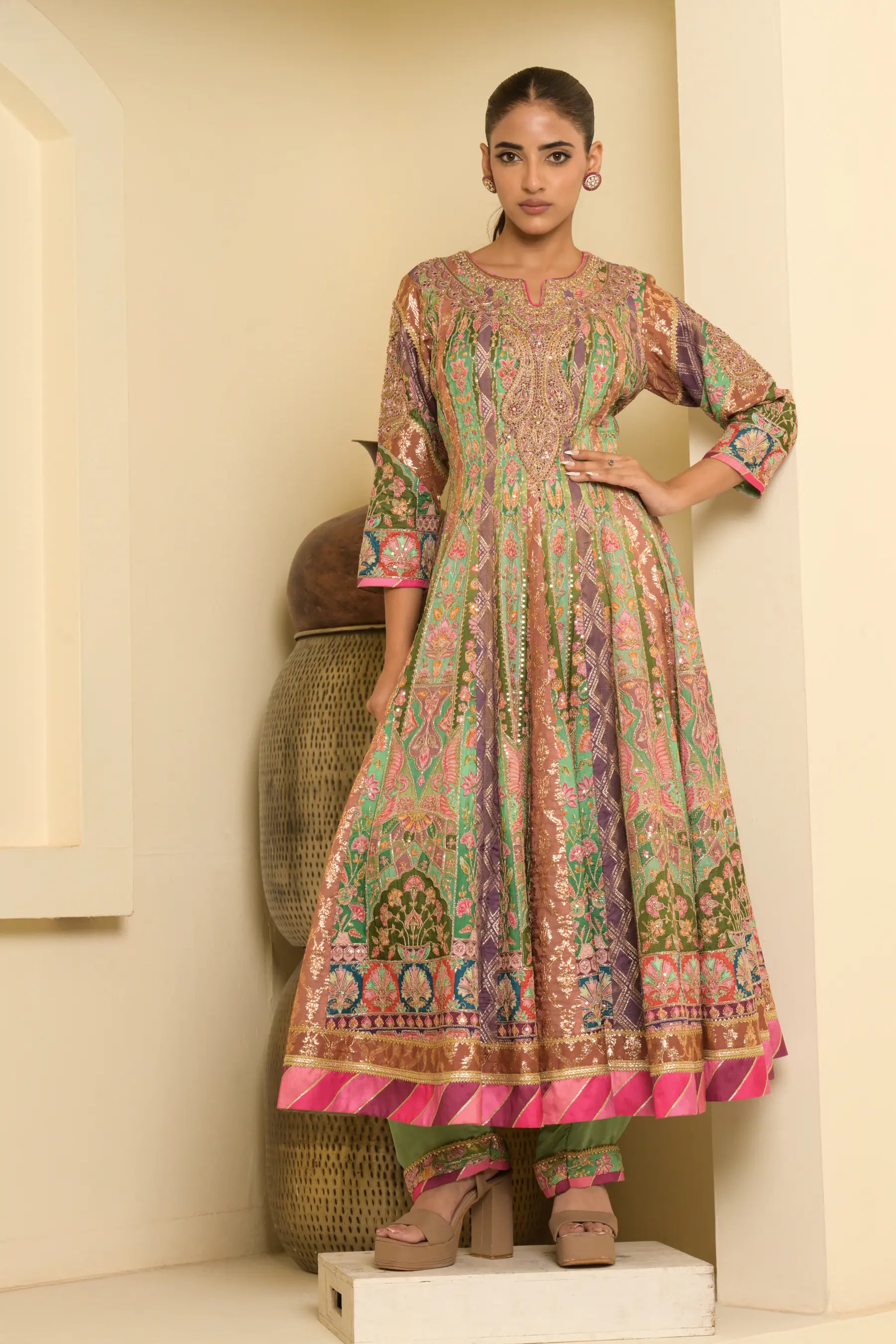 Multicolour Embroidered Anarkali Suit