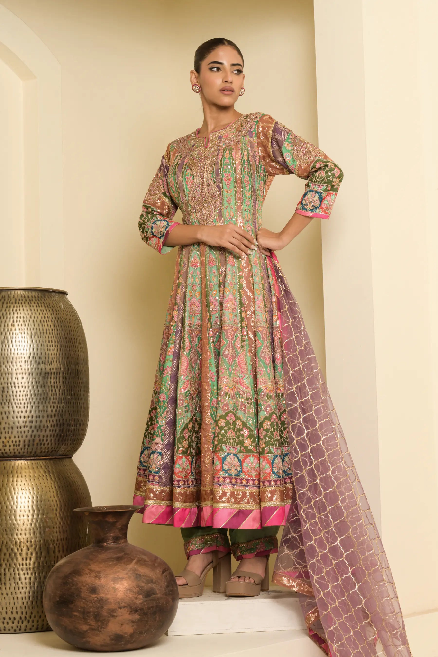Multicolour Embroidered Anarkali Suit