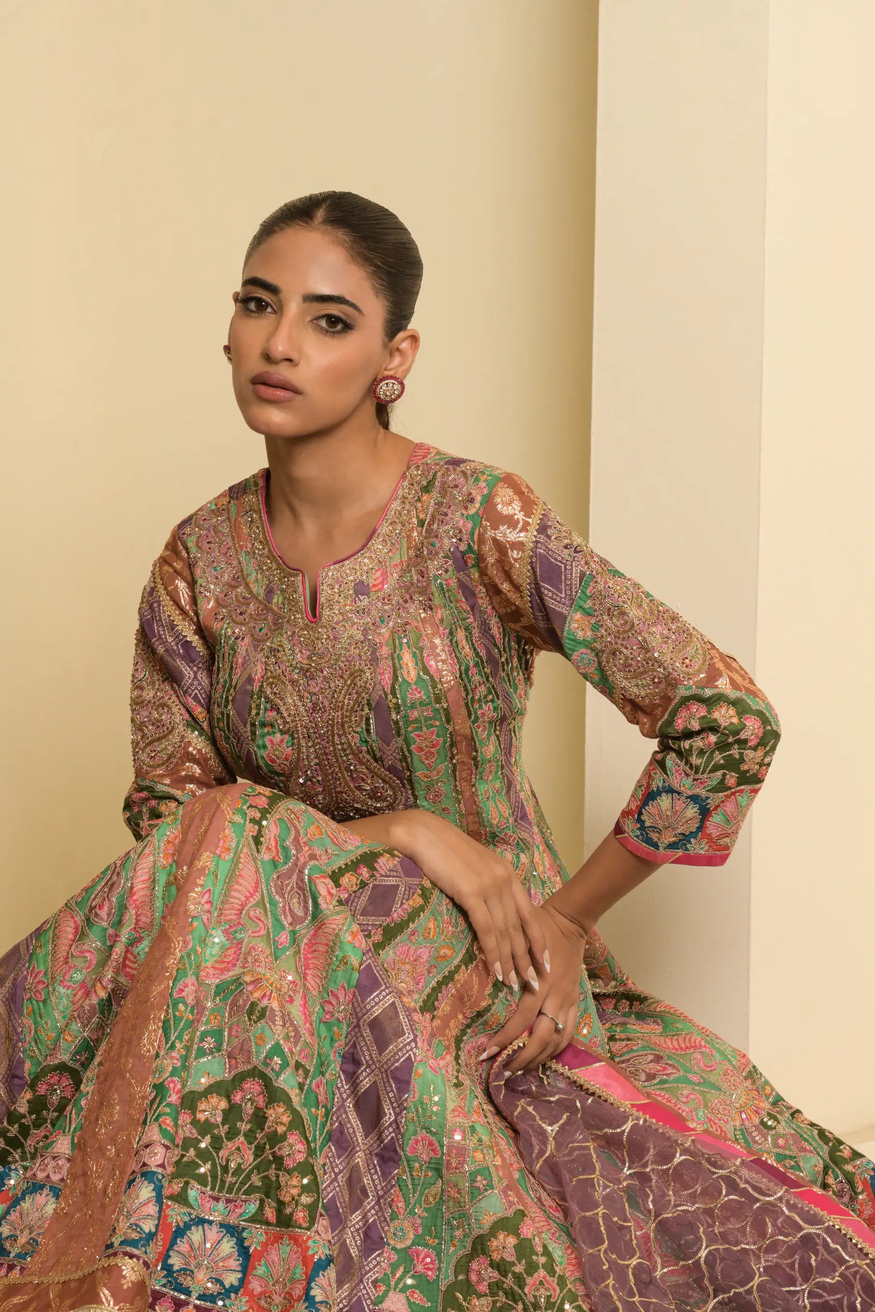 Multicolour Embroidered Anarkali Suit