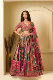 Multicolour Panelled Bridal Lehenga Set