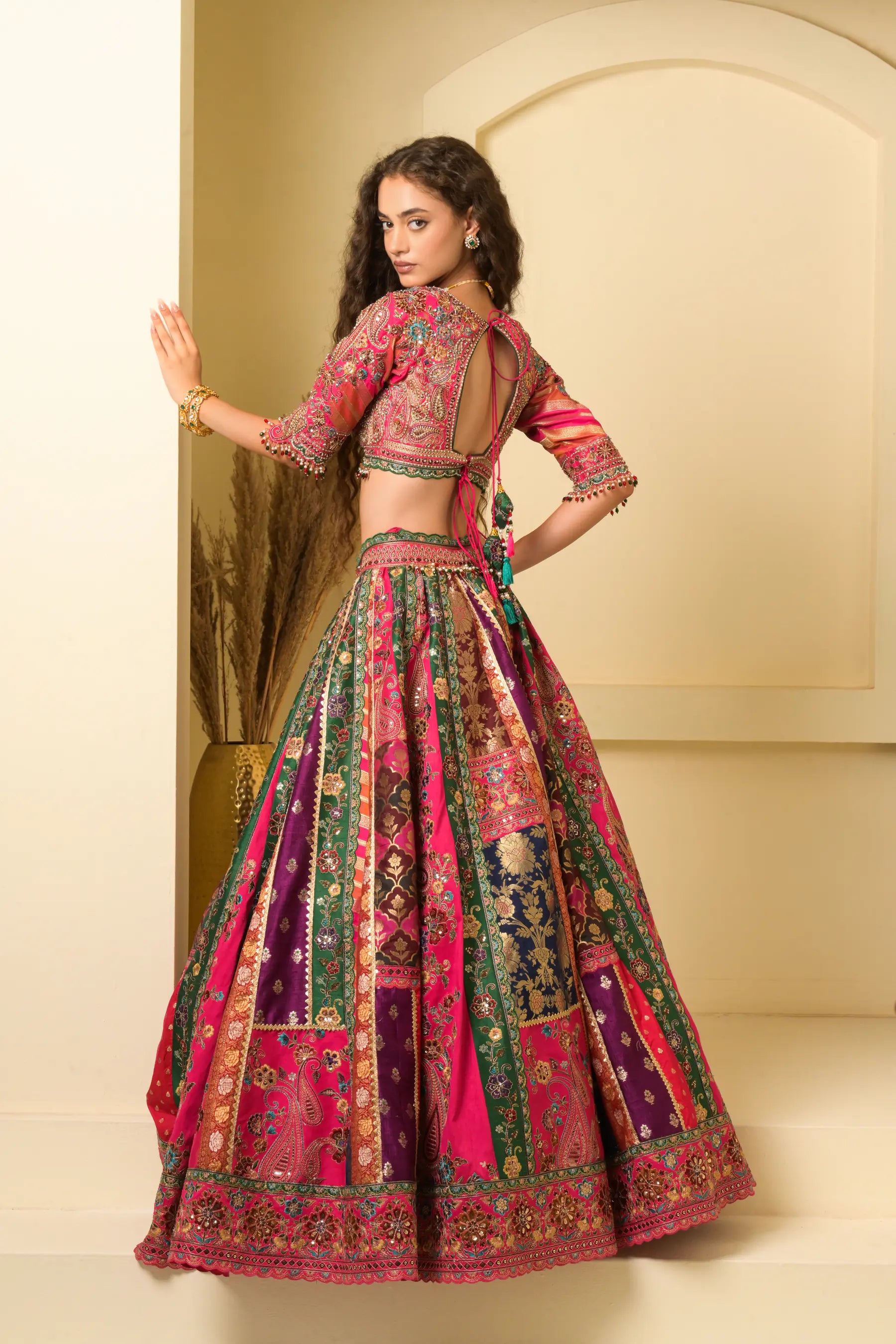 Multicolour Panelled Bridal Lehenga Set