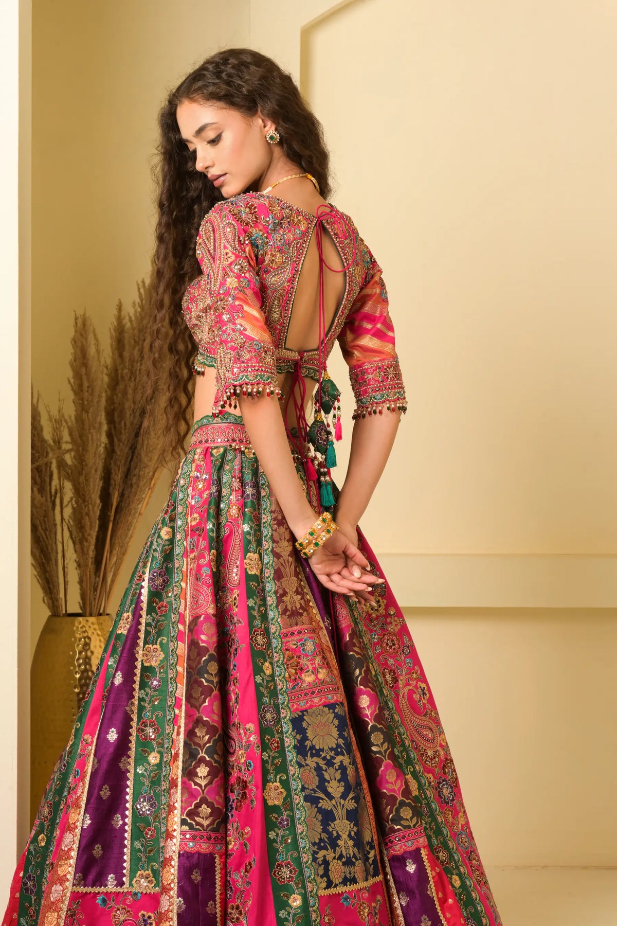 Multicolour Panelled Bridal Lehenga Set