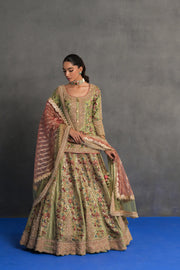 Pistachio Green Heavily Embroidered Lehenga Set