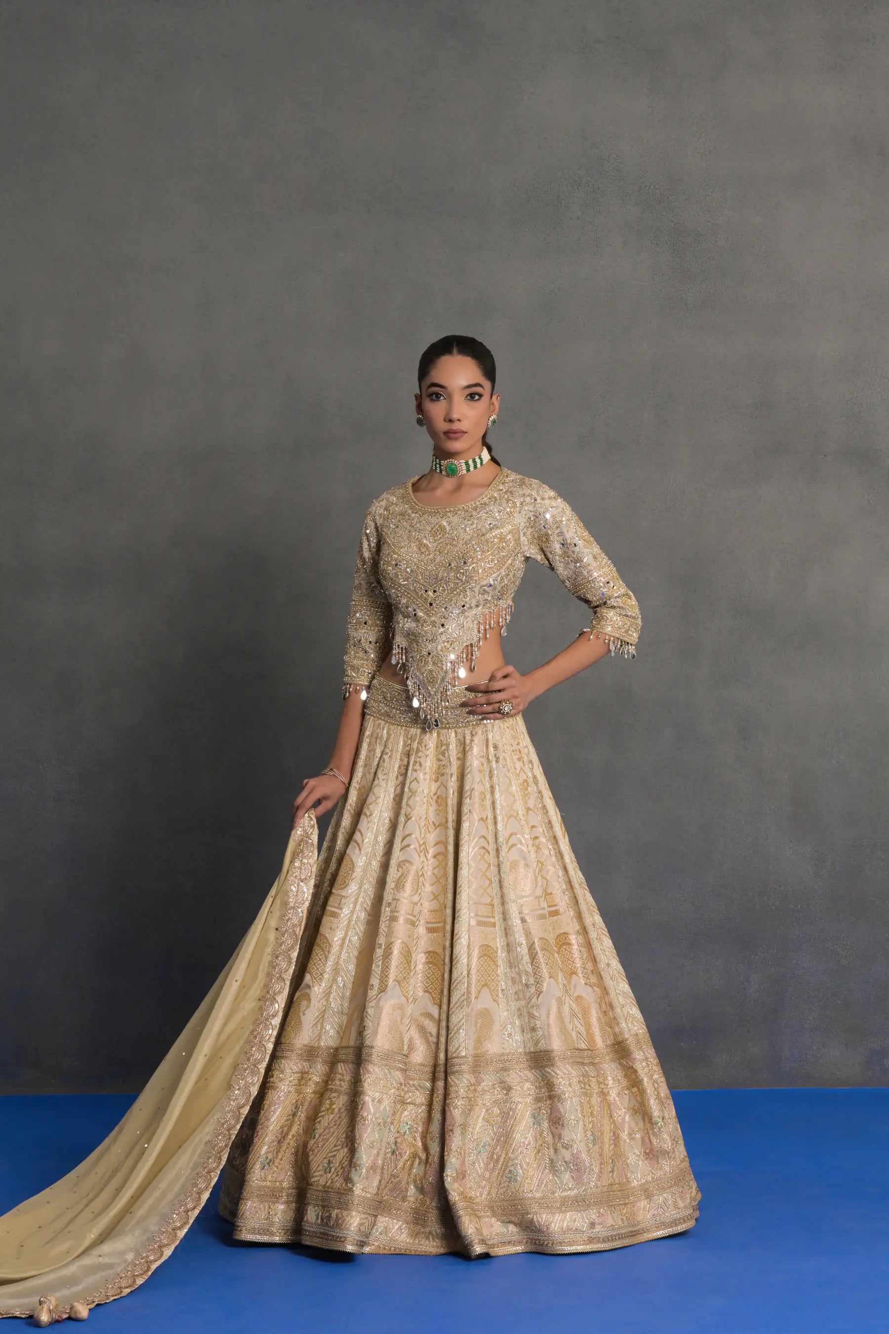 Ivory Gold Embroidered Lehenga Set