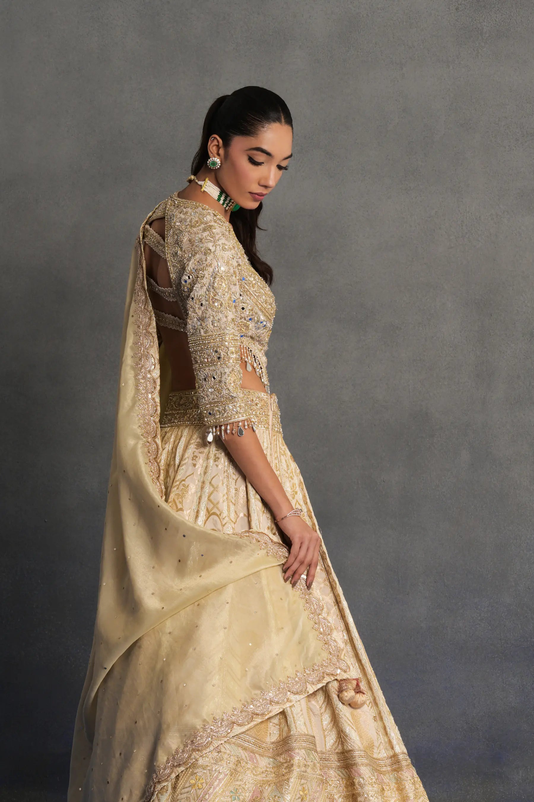 Ivory Gold Embroidered Lehenga Set