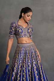 Royal Blue and Gold Embroidered Lehenga Set