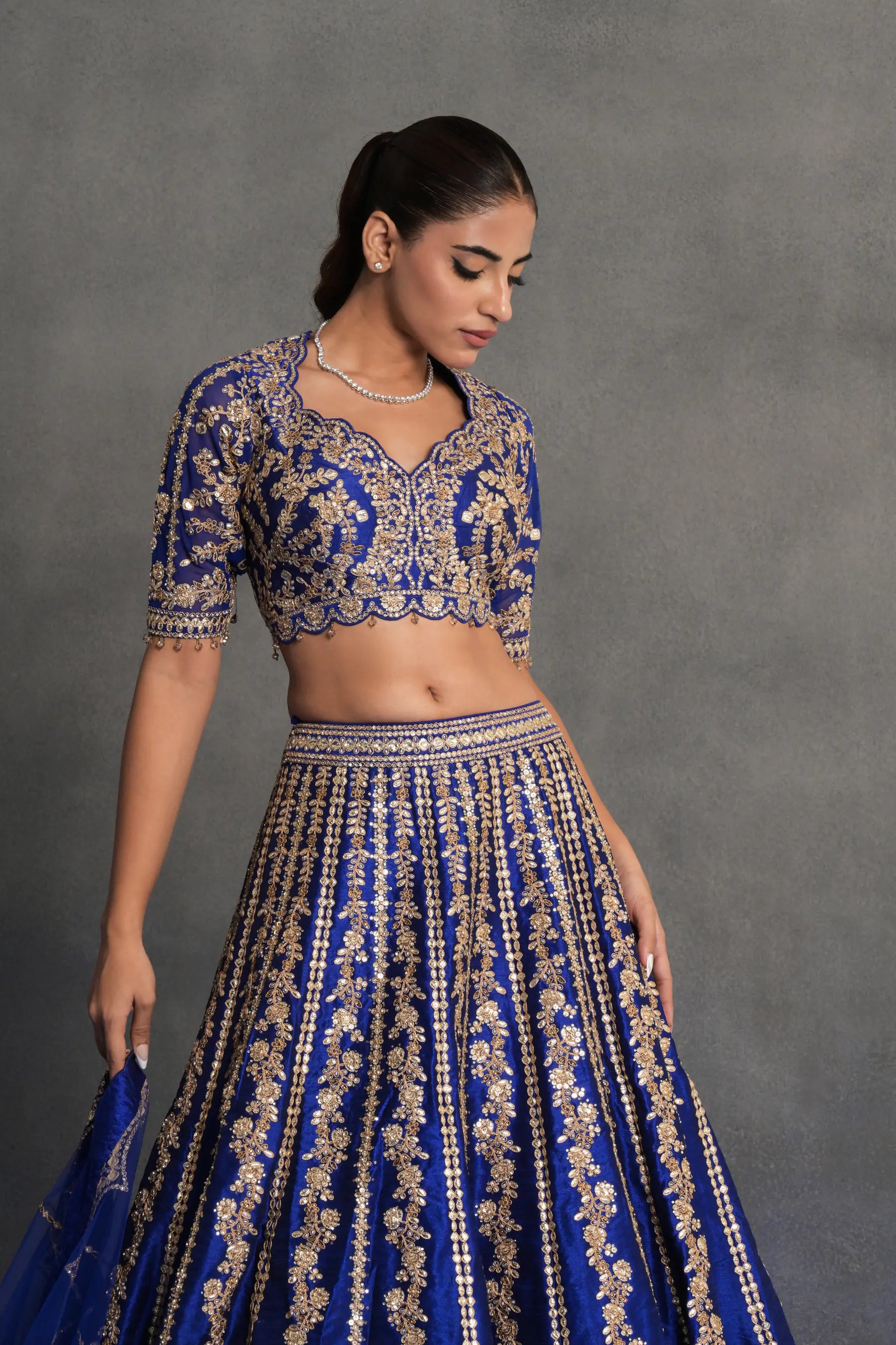 Royal Blue and Gold Embroidered Lehenga Set