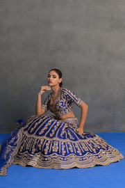 Royal Blue and Gold Embroidered Lehenga Set