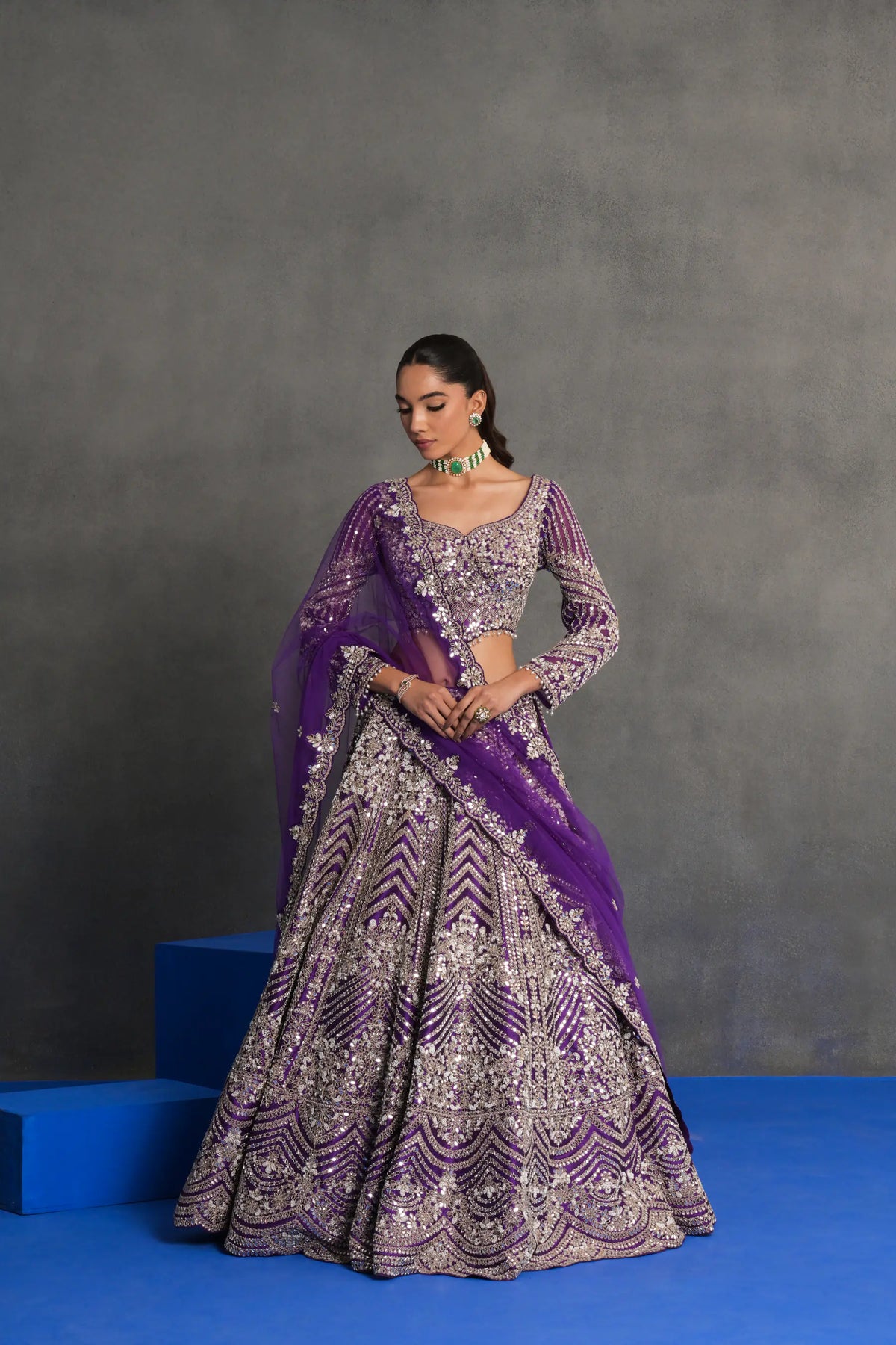 Purple and Silver Embellished Lehenga Set