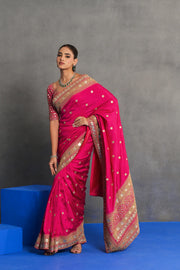 Fuchsia Pink Embroidered Saree