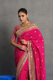 Fuchsia Pink Embroidered Saree