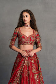 Deep Red Embroidered Bridal Lehenga Set