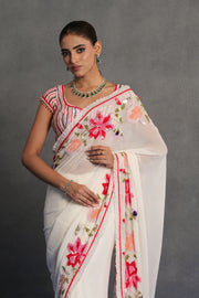 Ivory Floral Embroidered Saree