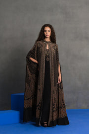 Black and Bronze Embroidered Cape Gown