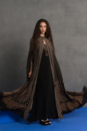 Black and Bronze Embroidered Cape Gown