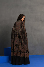 Black and Bronze Embroidered Cape Gown