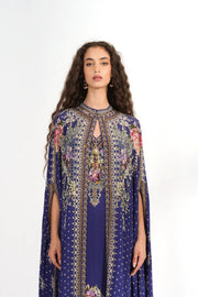 Royal Blue Printed Cape Gown Suit