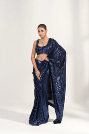 Navy Blue Sequinned Saree