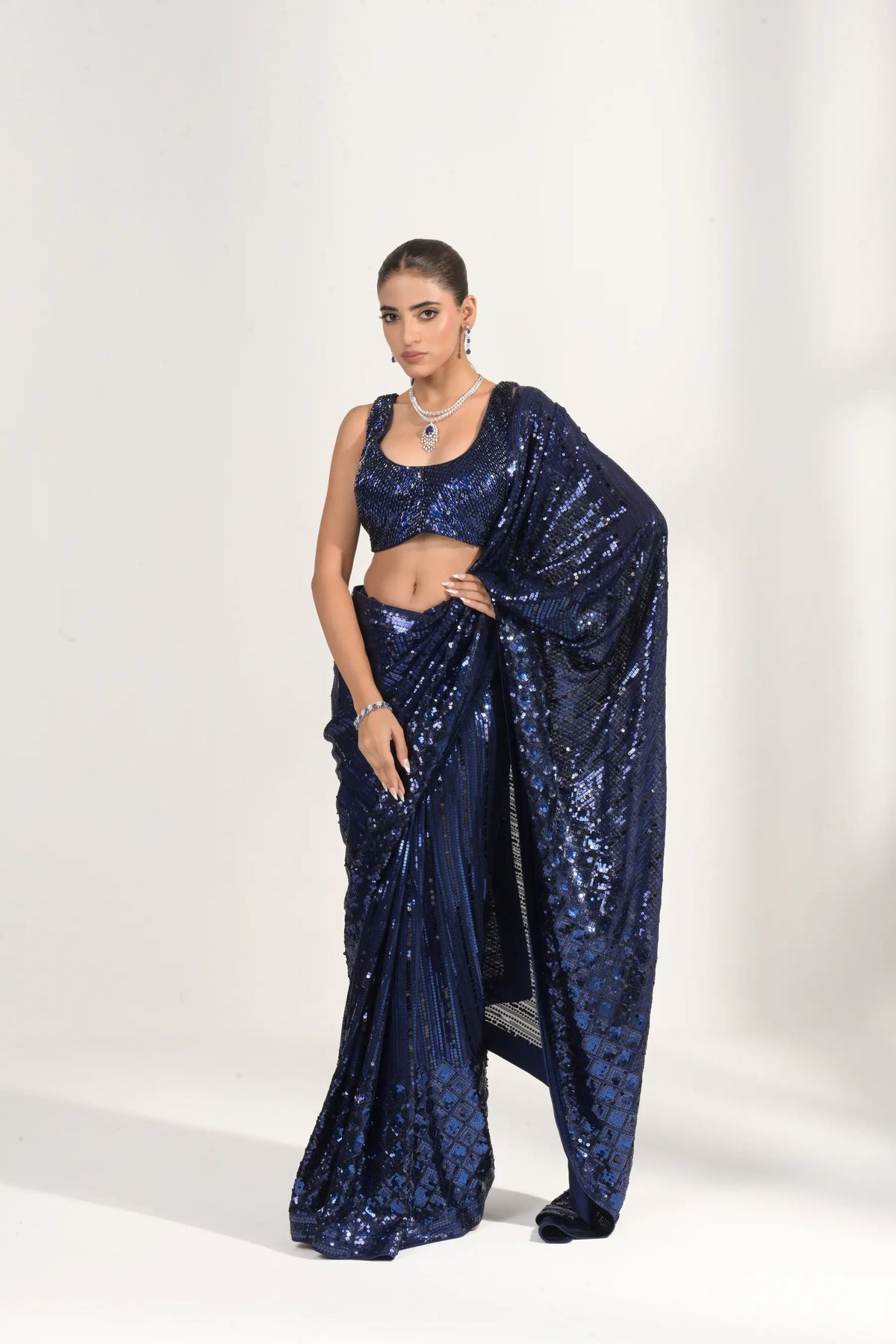 Navy Blue Sequinned Saree