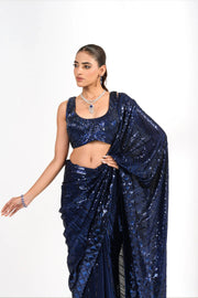 Navy Blue Sequinned Saree