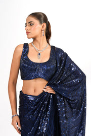 Navy Blue Sequinned Saree
