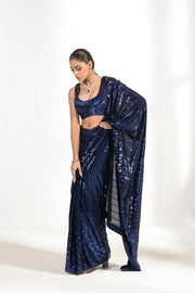 Navy Blue Sequinned Saree