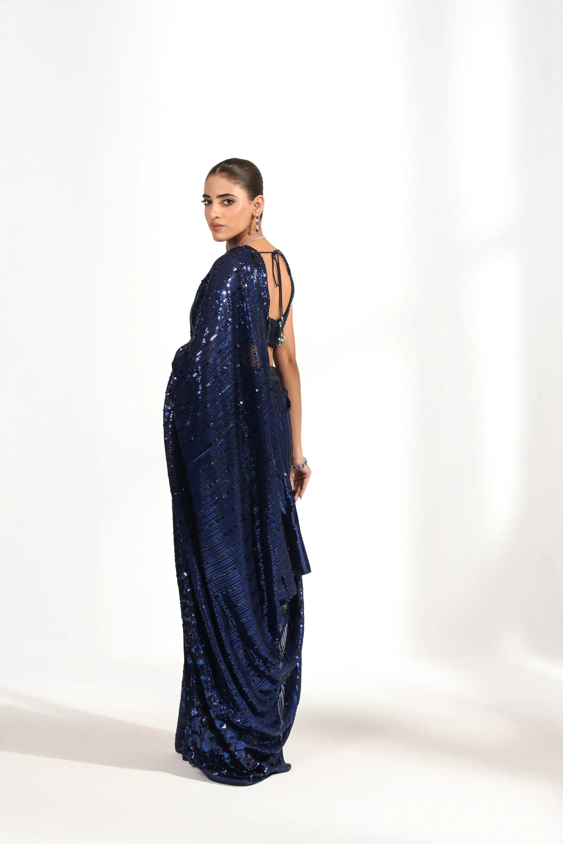Navy Blue Sequinned Saree