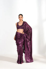 Plum Purple Sequinned Saree