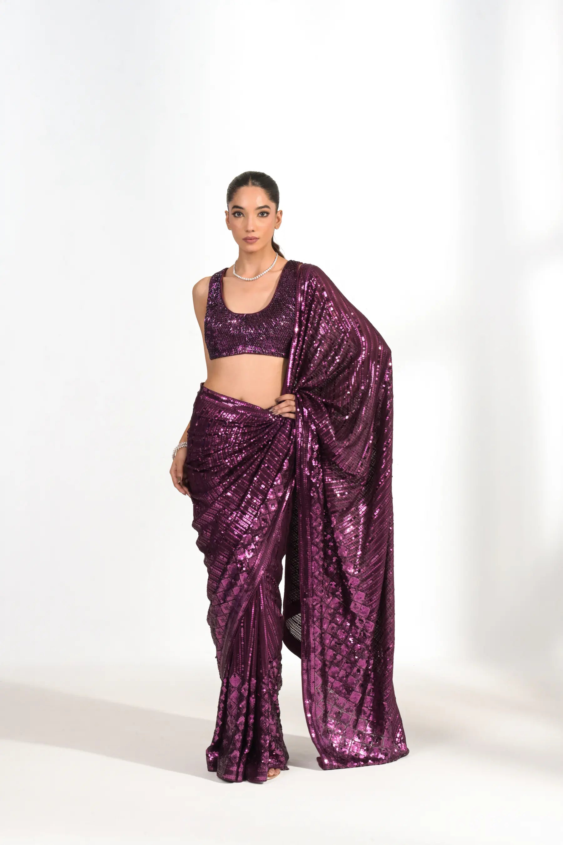 Plum Purple Sequinned Saree