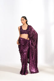 Plum Purple Sequinned Saree
