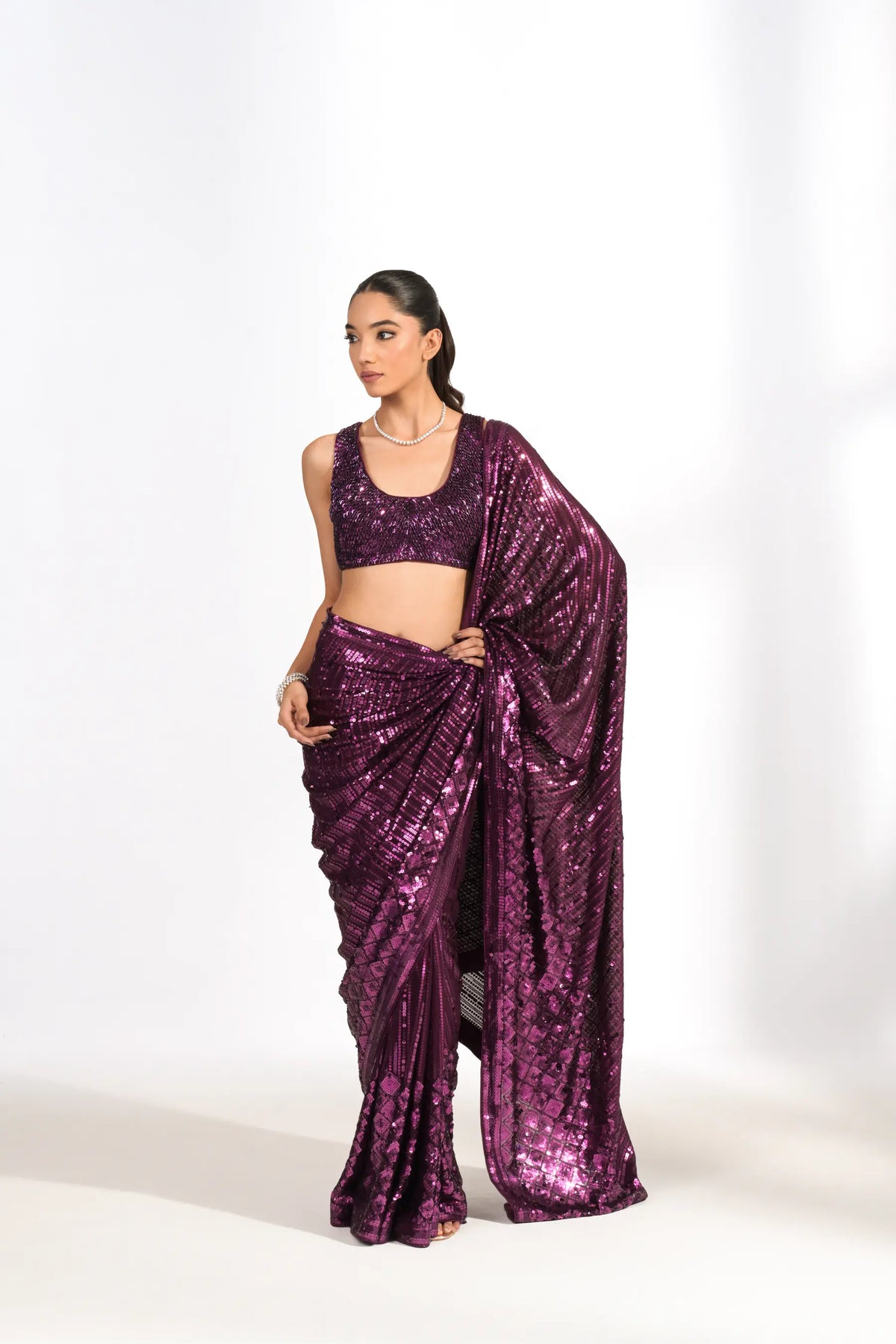 Plum Purple Sequinned Saree