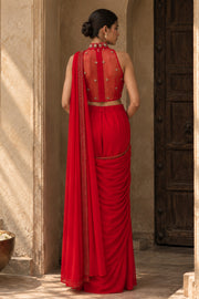 Crimson Embellished Draped Saree