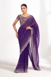 Virelle Purple Embellished Saree