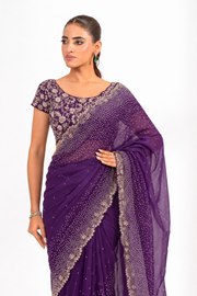 Virelle Purple Embellished Saree