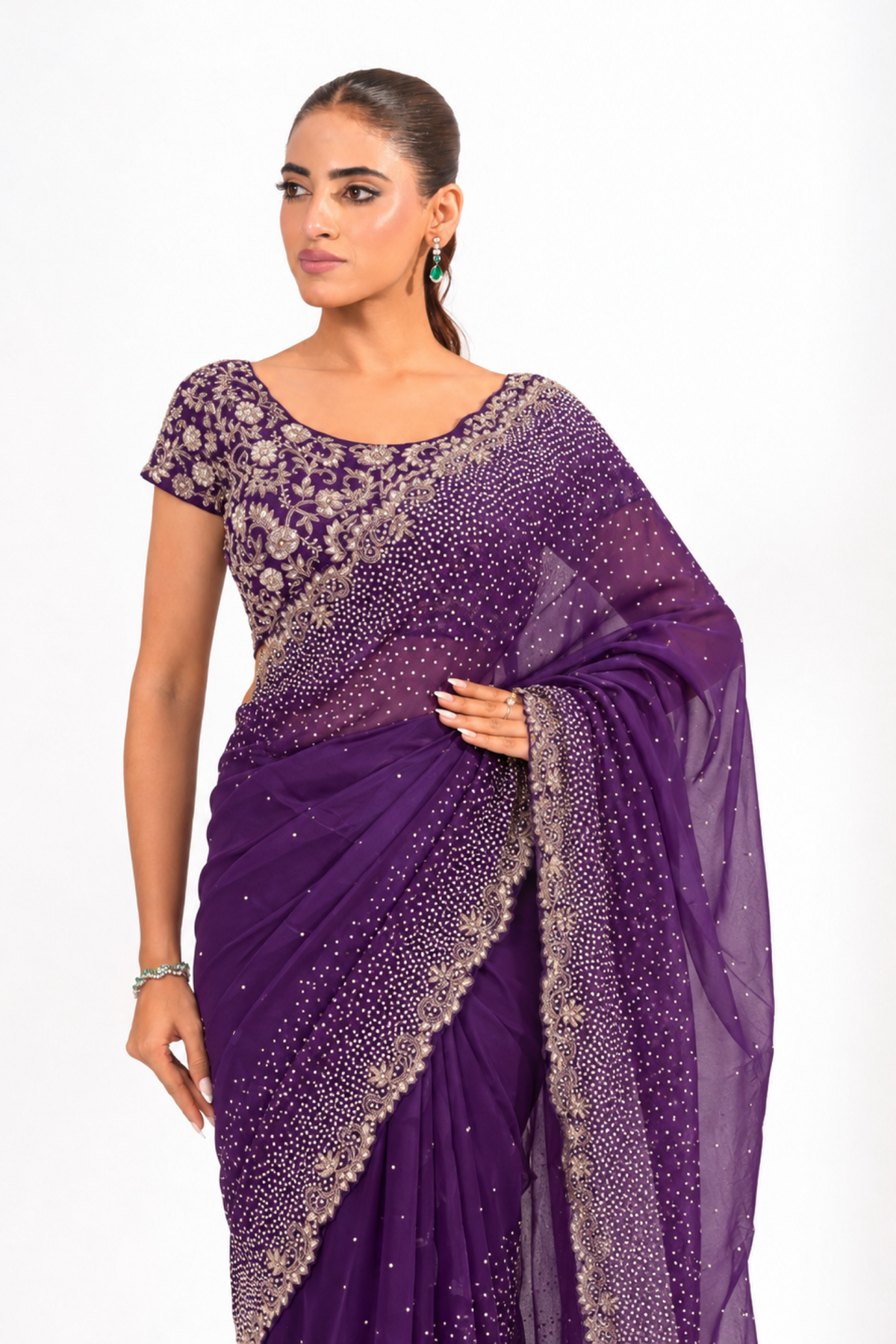 Virelle Purple Embellished Saree