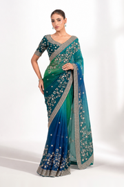Aavya Teal Embroidered Saree