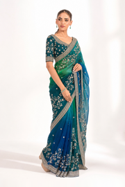 Aavya Teal Embroidered Saree