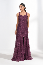 Omaira Plum Sequinned Sharara