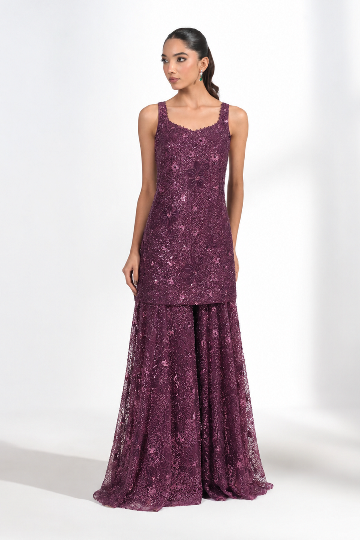 Omaira Plum Sequinned Sharara