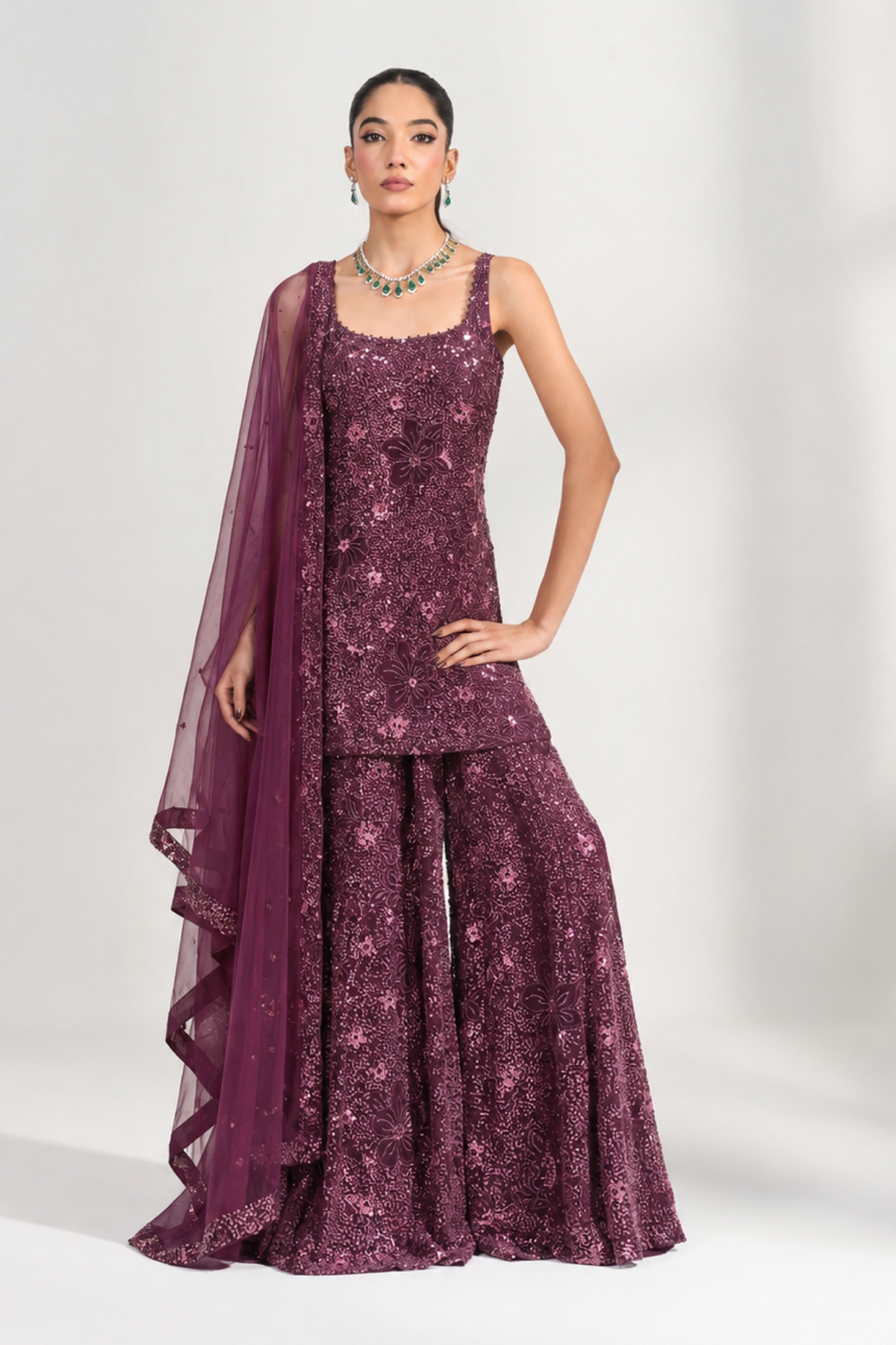 Omaira Plum Sequinned Sharara