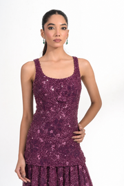Omaira Plum Sequinned Sharara