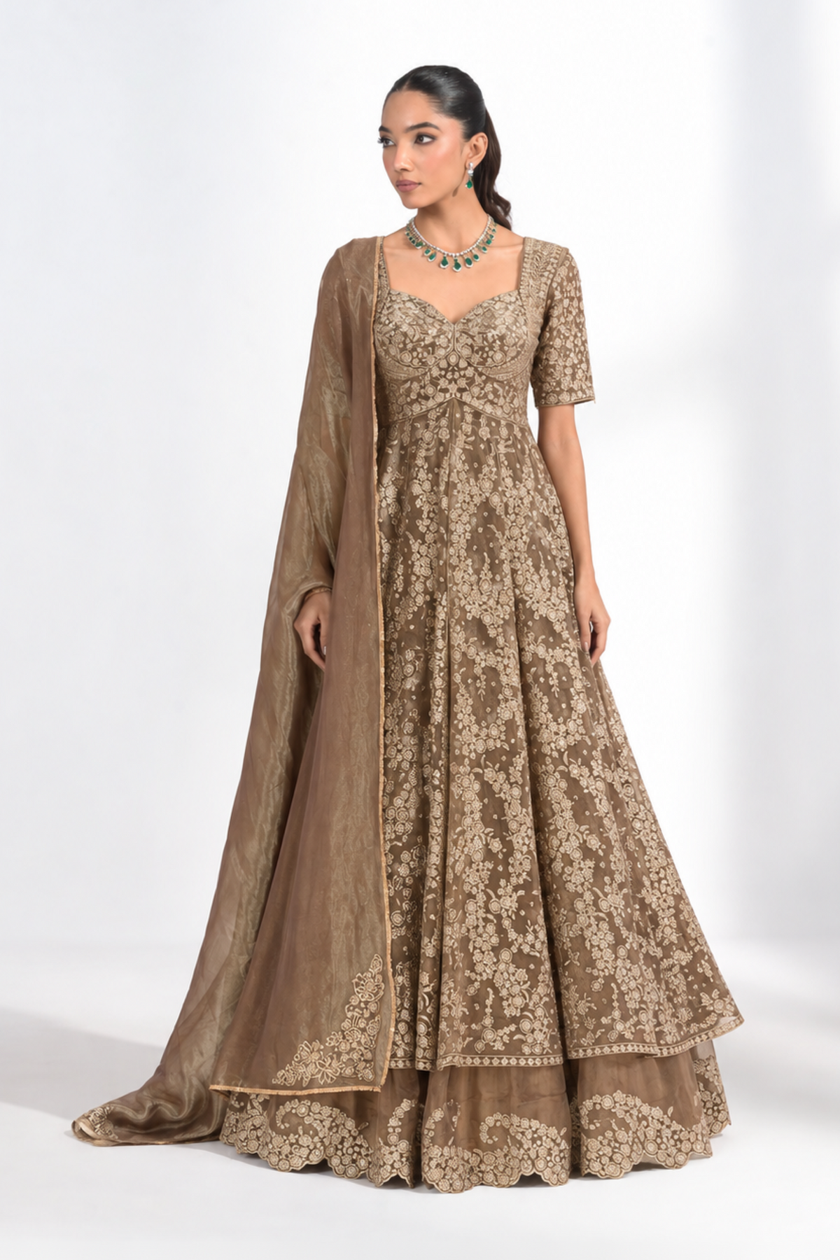 Raina Mocha Embroidered Lehenga