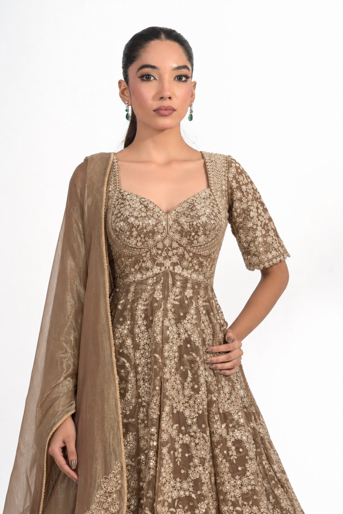 Raina Mocha Embroidered Lehenga