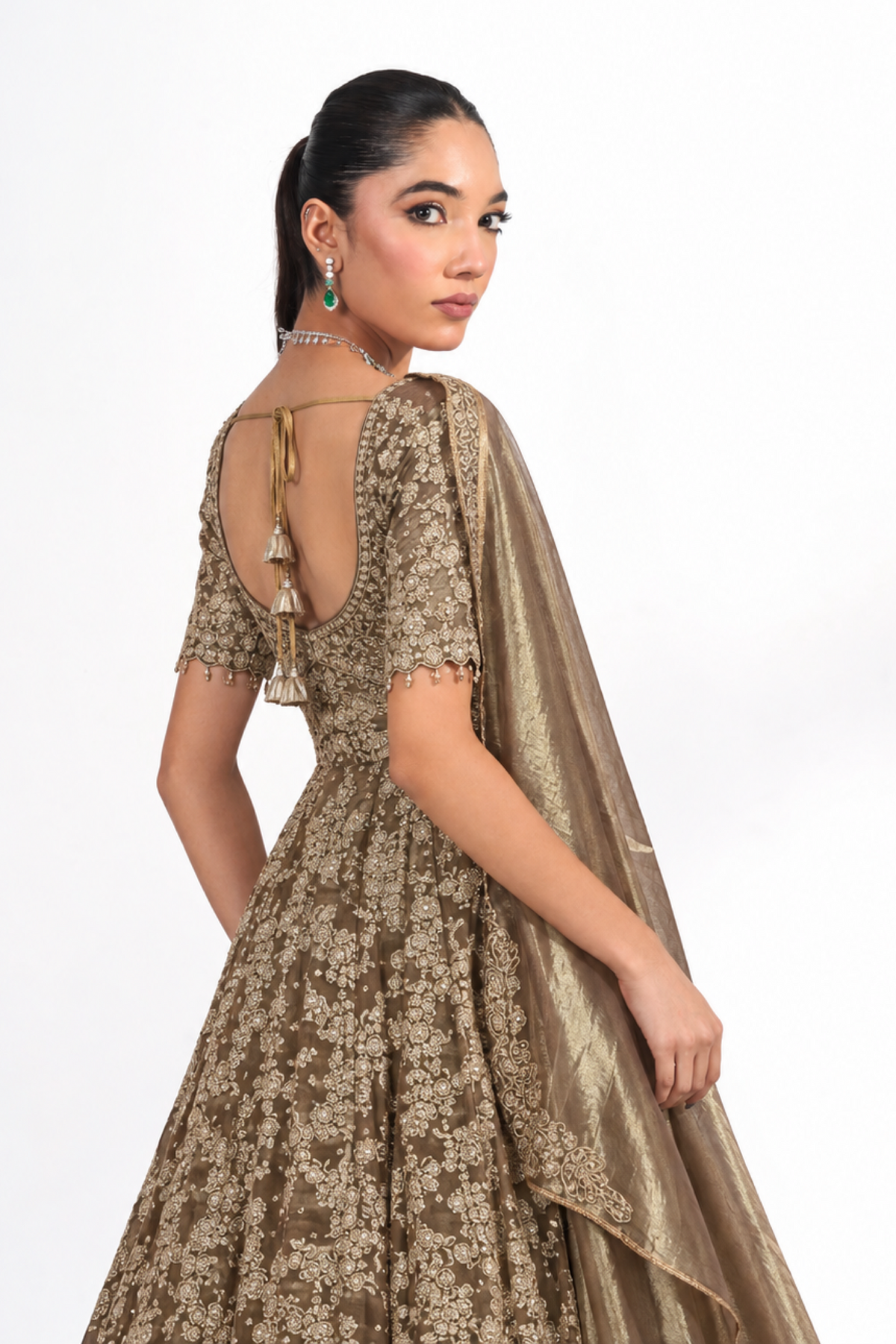 Raina Mocha Embroidered Lehenga