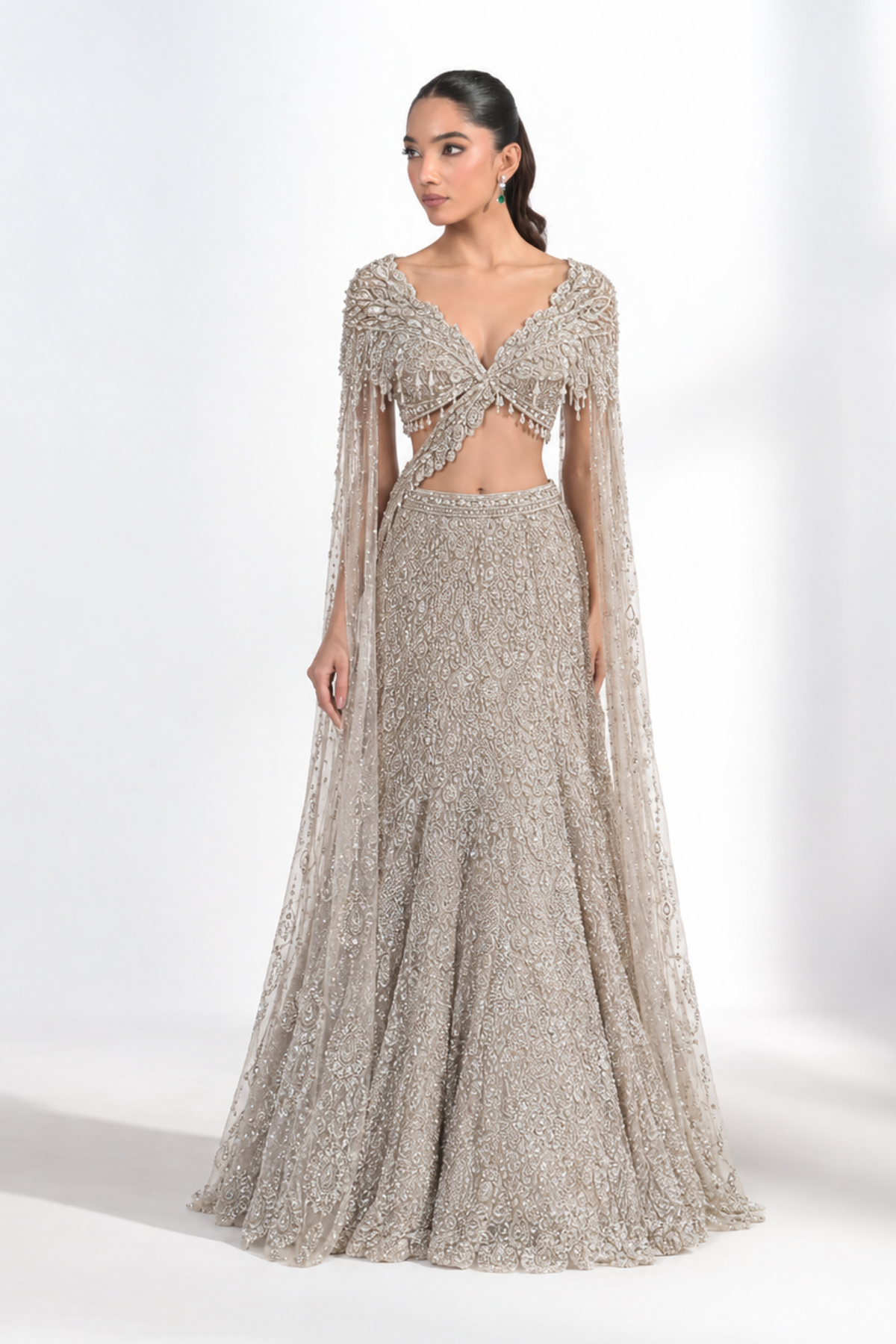 Kaavish Ivory Embroidered Lehenga