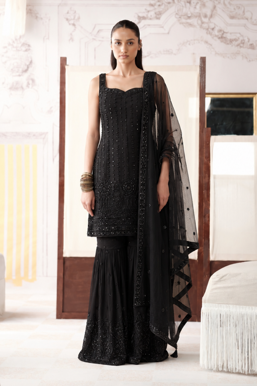 Kalyra Black Embellished Sharara