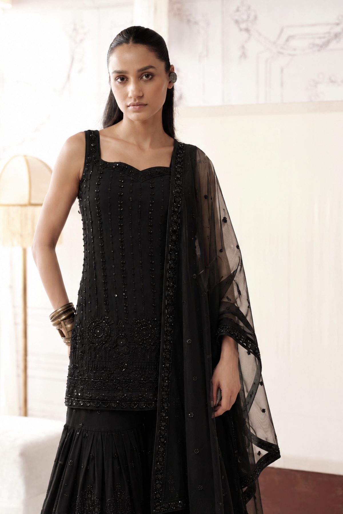Kalyra Black Embellished Sharara