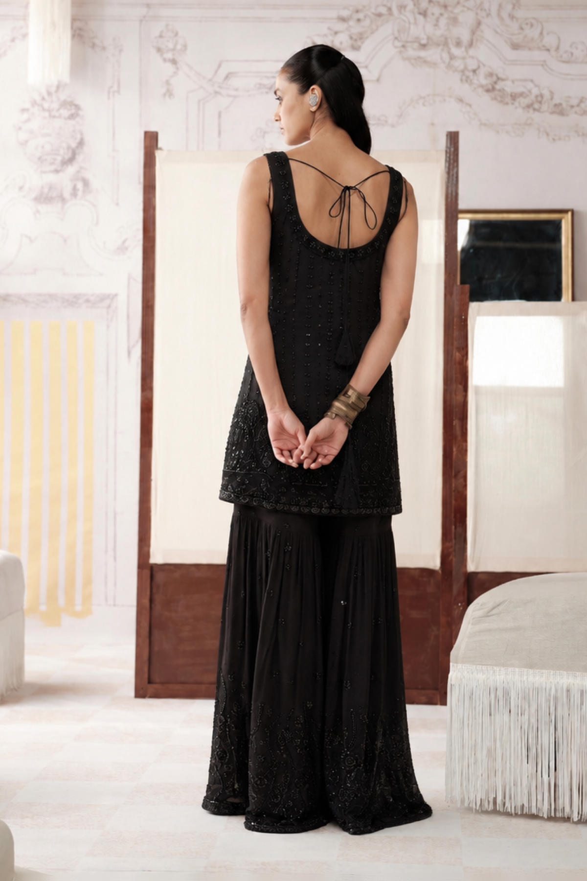 Kalyra Black Embellished Sharara