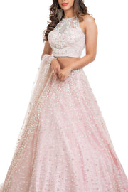 Blush pearl embroidered lehenga - side view